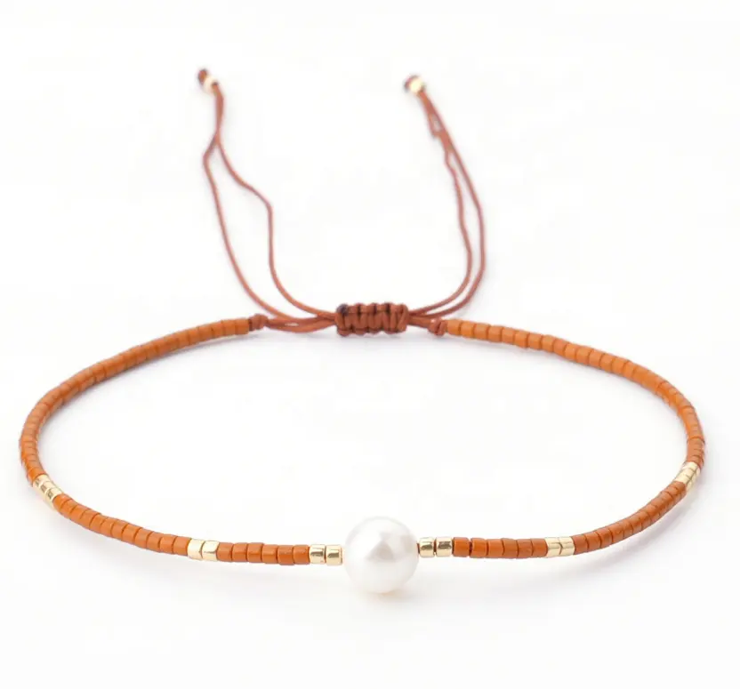 Fashion Adjustable Size Bracelet Jewelry Handmade Braided Wax String Bracelet Pearl Miyuki Seed Bead Bracelet