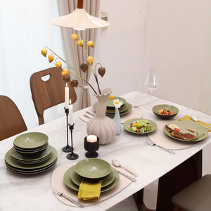 Ensemble d'assiettes et de bols de cuisine ronds, faciles à nettoyer, en céramique, résistants à la chaleur, en pierre - Product Image 4