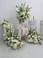 Rangkaian Bunga Artifisial untuk Pernikahan, Dekorasi Lorong Meja, Warna Putih Hijau, Hydrangea, Mawar, Calla Lily, Bahan Sutra