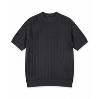 T-shirt en tricot gaufré rayé avec logo personnalisé, style Old Money de luxe léger, respirant, décontracté, OEM/ODM