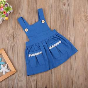 Robe en jean <span class=keywords><strong>crochet</strong></span>ée pour bébés filles, avec bretelles, boutons, jupe plissée et poches, idéale pour l'été - Product Image 2