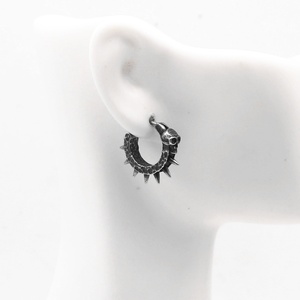 Pendientes de Aro de Acero Inoxidable 316L, Pendientes de Aro Huggie con Puntas de Calavera, Tono Plateado, Estilo Gótico Urbano para Hombre - Product Image 5