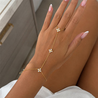 Bracelets chaîne de doigt en acier inoxydable PVD 18 carats avec strass floraux pour femmes, tendance, étanches, vente en gros de bijoux en vrac