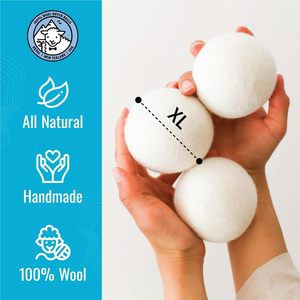 Lot <span class=keywords><strong>de</strong></span> 6 boules <span class=keywords><strong>de</strong></span> séchage en <span class=keywords><strong>laine</strong></span> naturelle XL Premium primé Adoucisseur <span class=keywords><strong>de</strong></span> <span class=keywords><strong>laine</strong></span> <span class=keywords><strong>de</strong></span> mouton intelligent Sèche-linge Remplace les feuilles <span class=keywords><strong>de</strong></span> linge Disques Lavage - Product Image 3