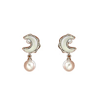 Prévalent Haute Qualité Cuivre Moissanite Lune Boucles D'oreilles Naturel Perle D'eau Douce Goutte Bijoux pour Femmes