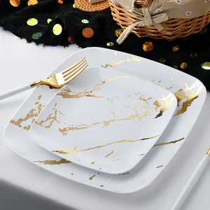 Square white disposable plastic dinner plate set for party wedding