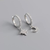 Euro-américain étoile lune oreille Clips S925 argent Sterling oreille goujons mode femmes boucles d'oreilles bijoux en gros