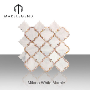 Piastrelle <span class=keywords><strong>a</strong></span> Mosaico in Marmo Bianco Milano con Intarsi in Conchiglia Dorata Stile Arabesco <span class=keywords><strong>a</strong></span> Forma di Lanterna per Rivestimenti Murali, Pavimenti e Decorazioni Alberghiere - Product Image 2