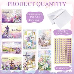 Cartes de Pâques religieuses Pâques chrétien Il est ressuscité Croix Printemps religieux Jésus Messages bibliques inspirants Cartes de voeux - Product Image 3