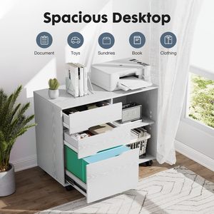 Armoire de classement minimaliste SENYU à 3 tiroirs avec étagère réglable et gestion des câbles pour le rangement du bureau à domicile - Product Image 3