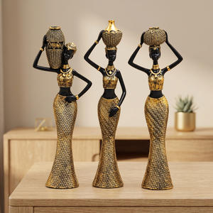Statue en résine de femme africaine rétro, vase Art Déco pour table, décoration d'intérieur, décoration de salon, décoration d'entrée - Product Image 5
