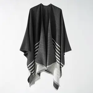 2023 New Travel Photo Fashion Versatile Jacket Cloak Men's and Women's Models with Gold Wire Woven Striped Shawls