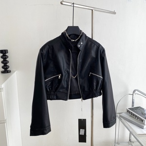 Herbst Neue Reißverschluss-Damen-Motorradjacke Kurze Gepolsterte Schulter Damen Langarm-Lederjacke - Product Image 3