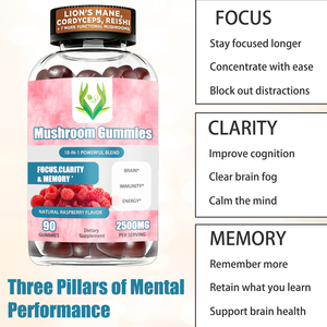 Gomitas de hongos al por mayor OEM de marca privada con sabor natural a frambuesa, suplemento que apoya la salud cerebral con hongo Maitake - Product Image 4