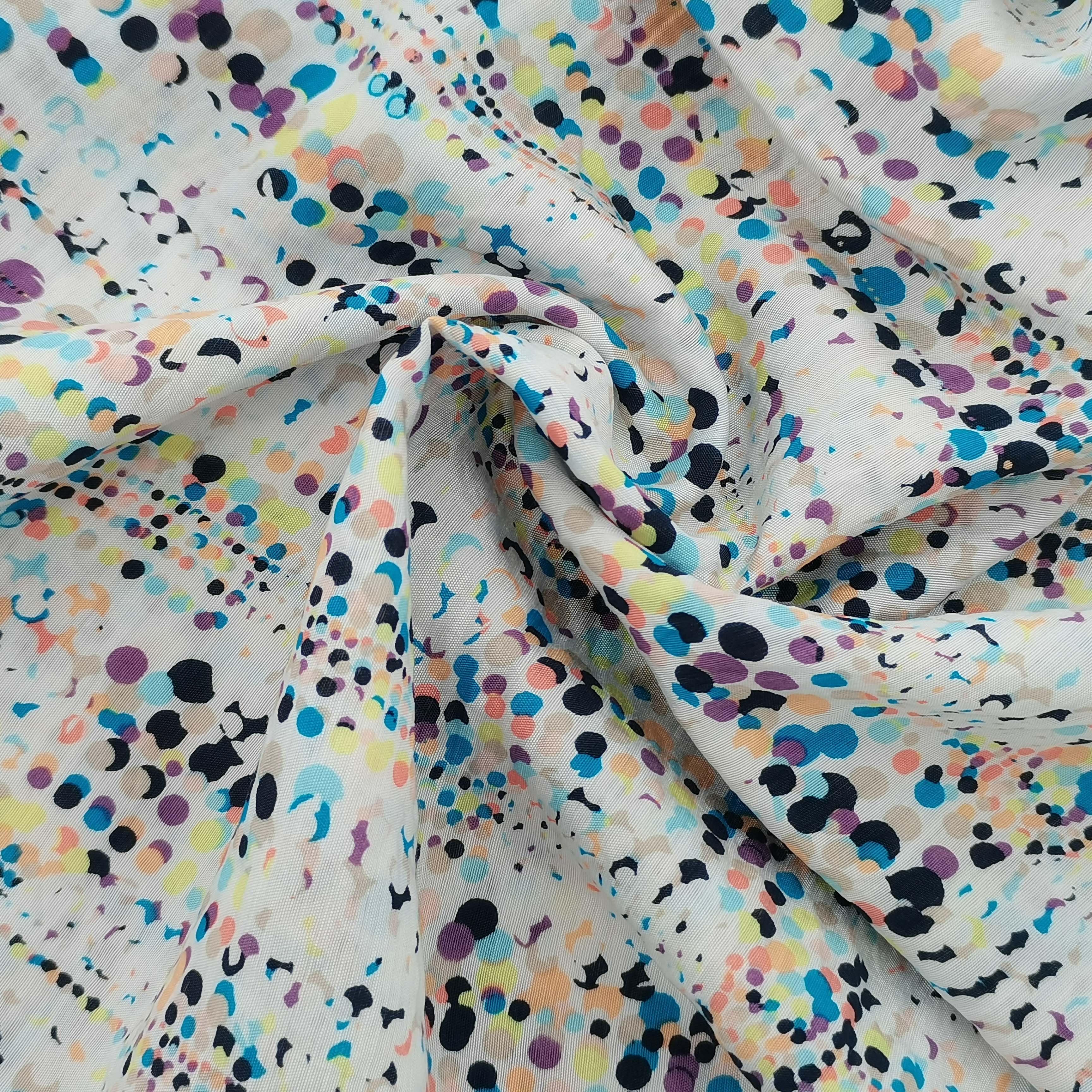 Ready Light Weight Nylon Rayon Dot Printed Fabric for Shirt and Dress