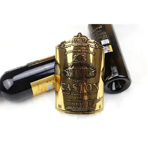 Etiqueta de vino de Metal en relieve personalizada OEM, etiqueta adhesiva para botella de vino tinto champán