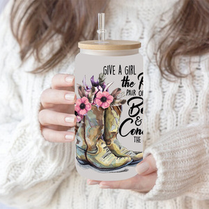 Envases de Vidrio de 16 oz con Diseño UV DTF, Adhesivos UV DTF con Diseño de Vaquera, Romance Occidental, Dibujos Animados - Product Image 4