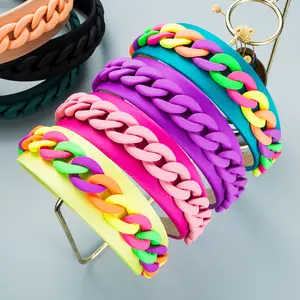 Cinta para el pelo personalizada para mujer americana, diadema con cadena de Color macarrón ancho, accesorios para el cabello, 2022