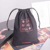 Petite pochette cadeau en toile de coton écologique noire personnalisée avec cordon de serrage et logo