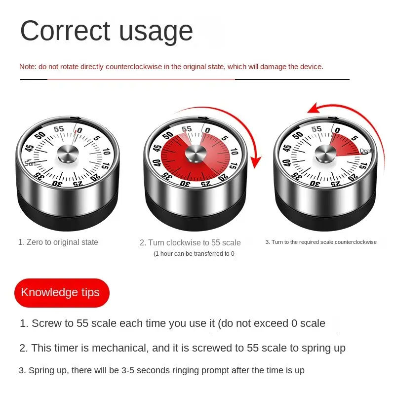 New 60-Minute Mechanical Kitchen Timer Magnet Shape Countdown Alarm Reminder Power Source Batteries Condition New Kitchen Tools