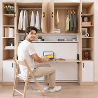 Bureau-lit pliant invisible personnalisable, intégré à la table d'étude, avec quincaillerie latérale pliable pour petits appartements