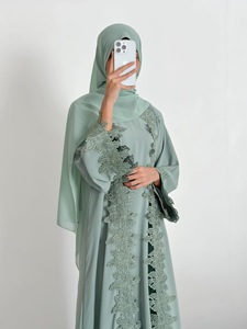 Abaya Leduo personnalisée 2026, nouvelle robe longue maxi élégante pour femmes musulmanes de Dubaï, avec motif floral en dentelle et patchwork, accompagnée d'un hijab assorti - Product Image 2
