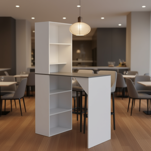 Mesa de Bar de Madera Sintética Blanca y Gris, 45.3 Pulgadas, Forma de L, Muebles de Restaurante, Diseño Moderno y Minimalista, Duradera - Product Image 2