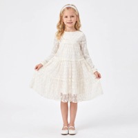 Vestido para Niña, Ropa Infantil, Blanco, con Bordado Floral 3D de Margaritas, Tul con Volantes en Capas, Manga Larga, Encaje de Crochet, Venta al Por Mayor
