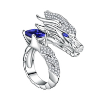 Usine personnalisée zodiaque Animal Hiphop en alliage de Zinc pierres précieuses bijoux Micro Insert ouvert réglable Dragon diamant anneaux pour hommes garçons