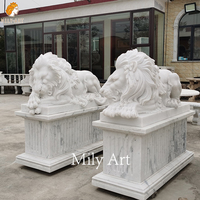 MILY - Estatua de León Durmiente de Mármol en Oferta, en Pares (Izquierda y Derecha), Personalizable para Jardín o Patio Exterior