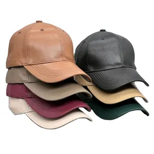 Vintage PU leather men dad hat high top simple casual hats wholesale solid color women baseball caps