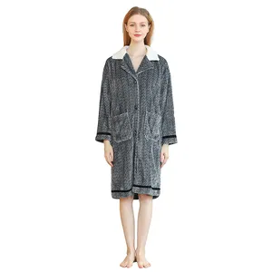 新设计冬季法兰绒羊毛印花女式保暖精致睡衣