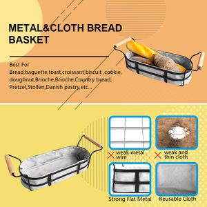 <span class=keywords><strong>Vintage</strong></span> in ferro cesto di pane fodera di lino cibo stand Organizer acciaio rustico Mini cestino per il pane con manico in legno - Product Image 2