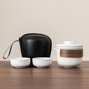 Service à thé <span class=keywords><strong>de</strong></span> voyage en céramique rustique, une théière et deux tasses, portable pour l'extérieur, <span class=keywords><strong>cadeau</strong></span> d'affaires personnalisable - Product Image 2