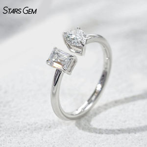 แหวนหมั้นปรับขนาดได้ StarsGem ทองคำแท้ 10K ชุบโรเดียม ประดับเพชรแล็บโกรว์ 1.0 กะรัต รูปทรงหยดน้ำสีเขียวมรกต E VS - Product Image 1