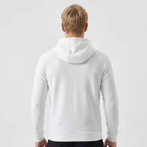Men's White Hooded <b>Zip</b>-<b>Up</b> <b>Jacket</b> Coated Woven Stand Front Breathable Lightweight Casual Autumn Wear Slim Fit Polyester/Cotton - Product Image 3