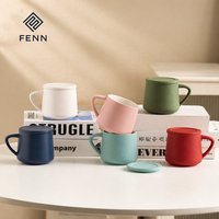 Mug en grès mat fait main FENN avec couvercle, logo personnalisé, mugs à café en céramique avec boîte cadeau pour le bureau, la maison, vente en gros