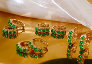 Xinfly Fine Jewelry 18k Real Yellow Gold Natural Gemstone <b>Emerald</b> Earring and Ring for Women - Product Image 4