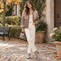 Cardigan en tricot Fair Isle pour femme, jacquard nordique, boutonné, col rond, tricot d'hiver décontracté, personnalisable OEM ODM