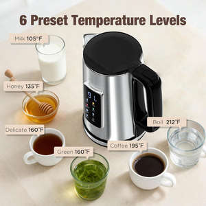 Bouilloire numérique à écran tactile 1,7 L, 2200 W, revêtement intérieur en acier inoxydable, ébullition rapide, arrêt automatique, 360°. Thermostat Base Strix - Product Image 4
