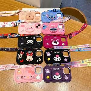 Mignon dessin animé 3D Silicone point Kuromi motif support suspendu corde portefeuille <span class=keywords><strong>coque</strong></span> de téléphone pour <span class=keywords><strong>iphone</strong></span> 11 12 13 14 15 16pro Max 16e - Product Image 3