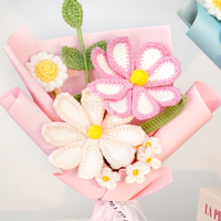 Bouquet de fleurs artificielles en crochet fait main, rose Galsang et lys, Qianzhiyu HS089, 32*21cm, coton, aspect fourrure