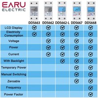 Compteur d'énergie numérique monophasé EARU avec écran LCD, réinitialisation à zéro, compteur de consommation de puissance, compteur de tension, compteur de courant, wattmètre électrique 220V DDS