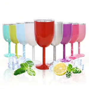 New Arrival Golden Supplier Stainless Wine Tumbler Insulated Wine Glasses Stainless Steel Metal Goblet With Lid And Straw