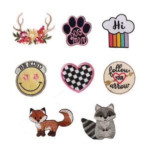 High Quality <b>Iron</b> on Embroidery Checkered Heart Antlers Paw Racoon Patch for Hat Clothes Bag Decoration - Product Image 1