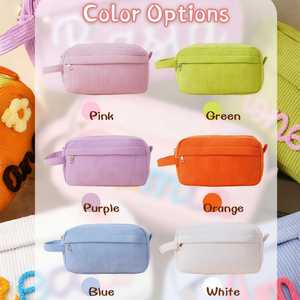 <b>Personalised</b> Handmade Corduroy Solid Color Makeup Bags Large Capacity Cosmetic Bags Embroidered Names Pencil Case Birthday <b>Gifts</b> - Product Image 5