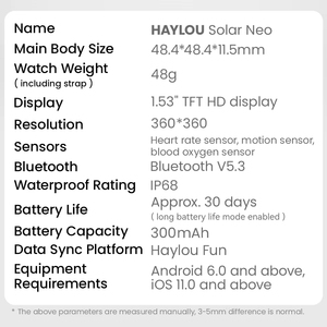 Reloj Deportivo Inteligente Original HAYLOU Solar Neo LS21 Pantalla HD de 1.53'' Llamada BT5.3 Monitoreo de Salud 24H 300mAh 8 Días IP68 a Prueba de Agua - Product Image 5