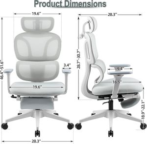 High Back Mesh Ergonomic Office Chair, Reclining <b>Desk</b> Chair with Footrest, Coat Hanger, Lumbar Support & Sponge Seat - Product Image 2