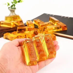 Wholesale New2022 product citrine gold bar hand carved crystal glass bullion carfts home decoration