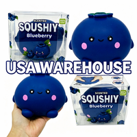 Bola Fidget Blueberry Lembut & Dapat Diremas dari Gudang USA, Cepat Mengembang, Beraroma, Jumbo, Mainan Squishy Buah Blueberry, Bola Anti Stres